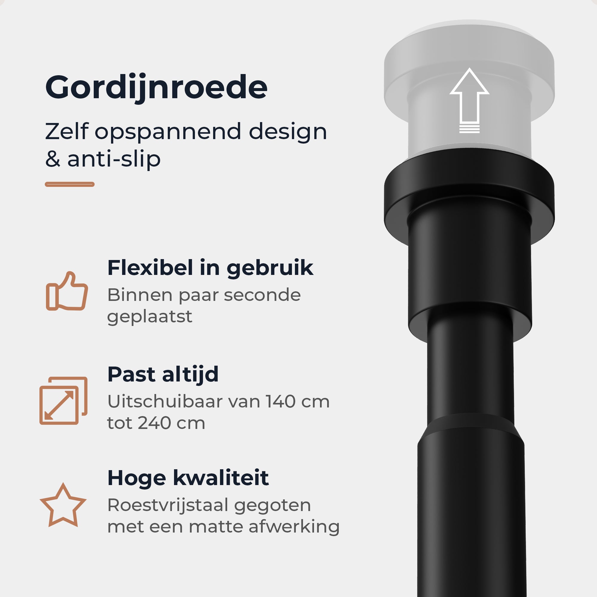 GEON™ Uitschuifbare gordijnroede - Zelf opspannende gordijnroede 147 - 261 CM