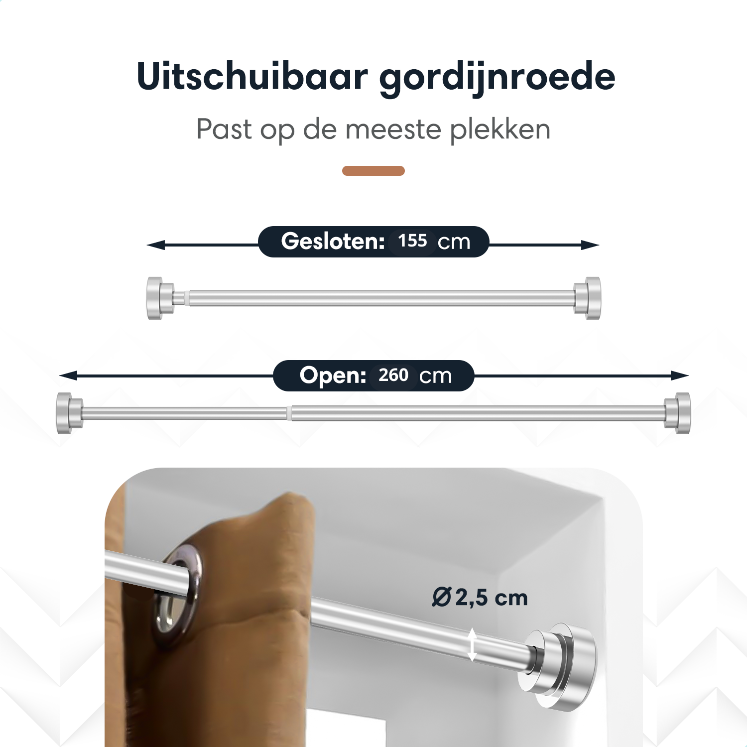 GEON™ Uitschuifbare gordijnroede - Zelf opspannende gordijnroede 155 - 260 CM