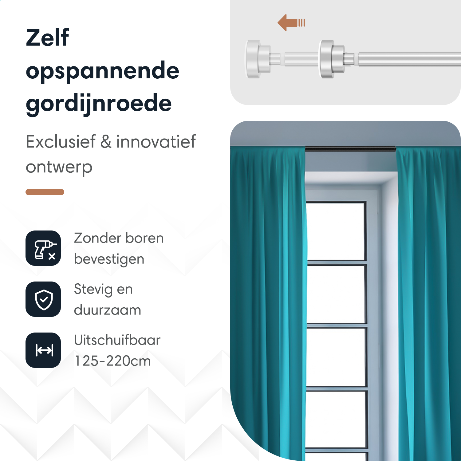 GEON™ Uitschuifbare gordijnroede - Zelf opspannende gordijnroede 155 - 260 CM