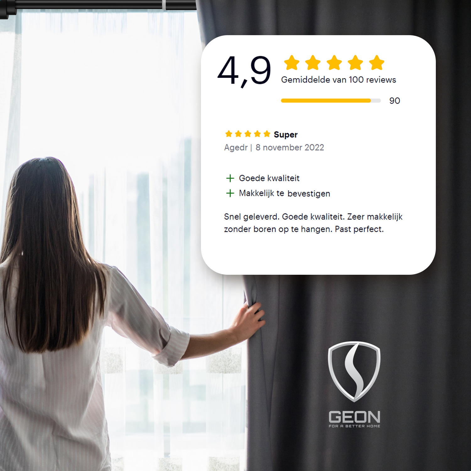 GEON™ Uitschuifbare gordijnroede - Zelf opspannende gordijnroede 65 - 260 cm