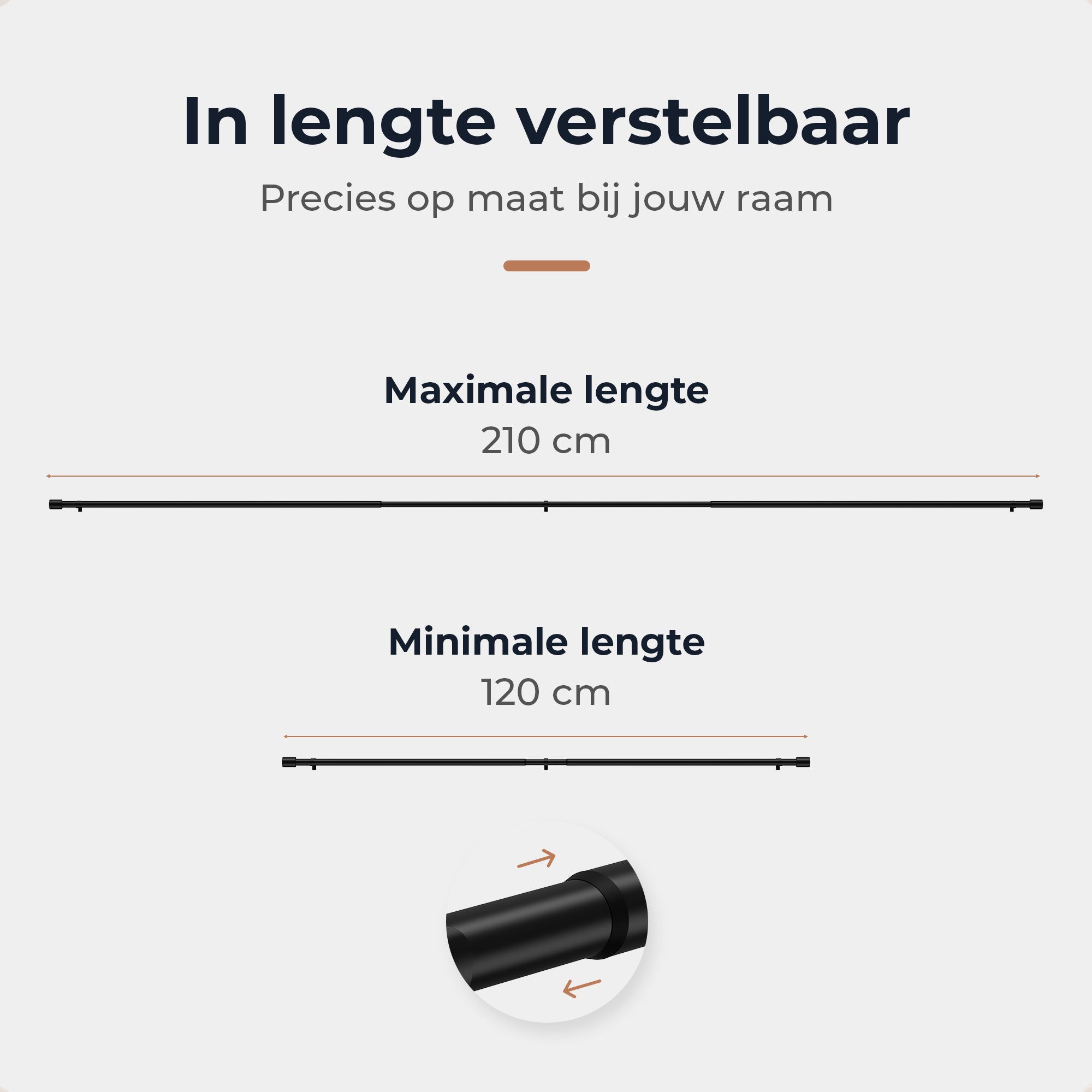 GEON™  Uitschuifbare gordijnroede 120-211 cm - Uitschuifbaar Haken