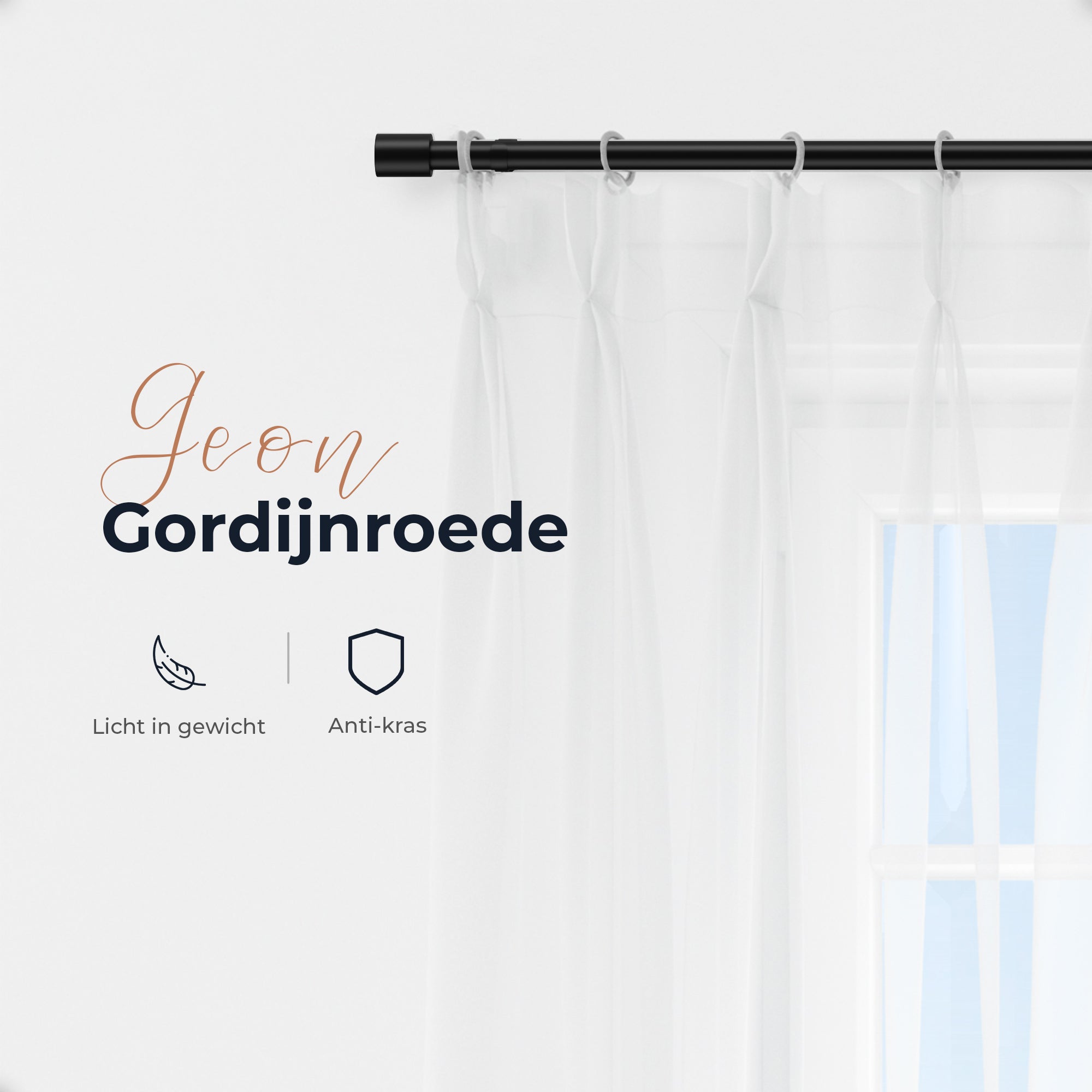 GEON Uitschuifbare gordijnroede - 120-210cm - Zwart - Metaal