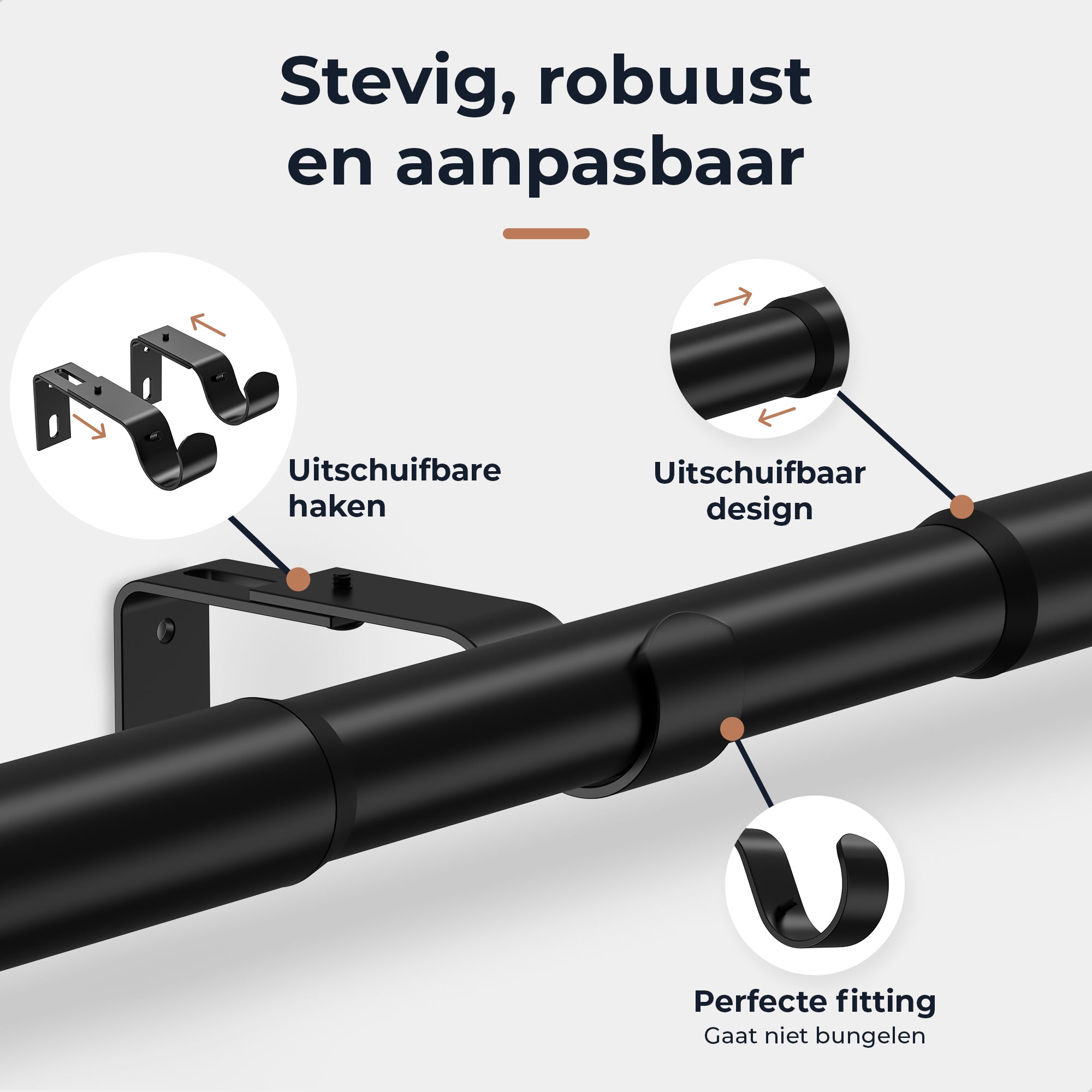 GEON™  Uitschuifbare gordijnroede 120-211 cm - Uitschuifbaar Haken