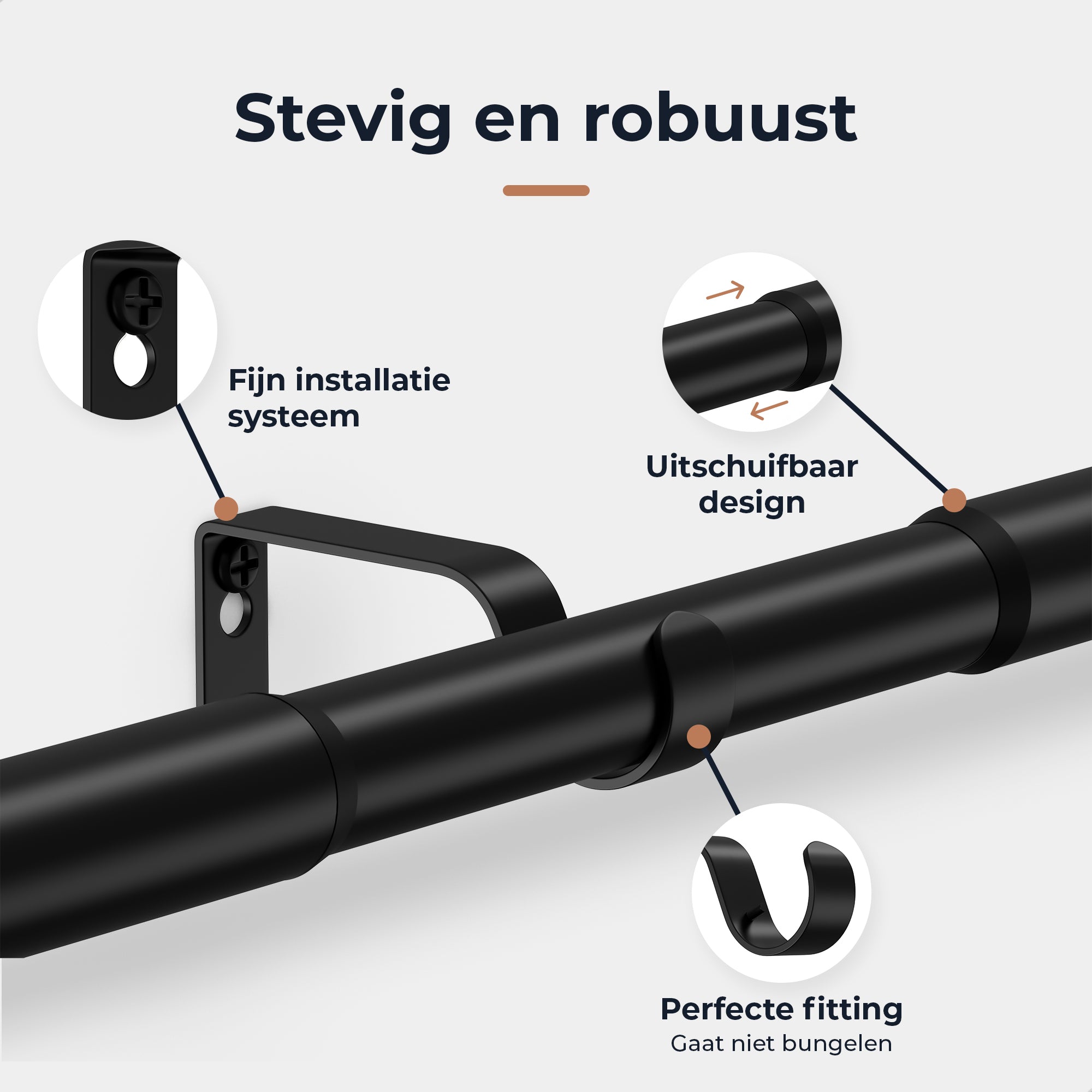 GEON Uitschuifbare gordijnroede - 120-210cm - Zwart - Metaal