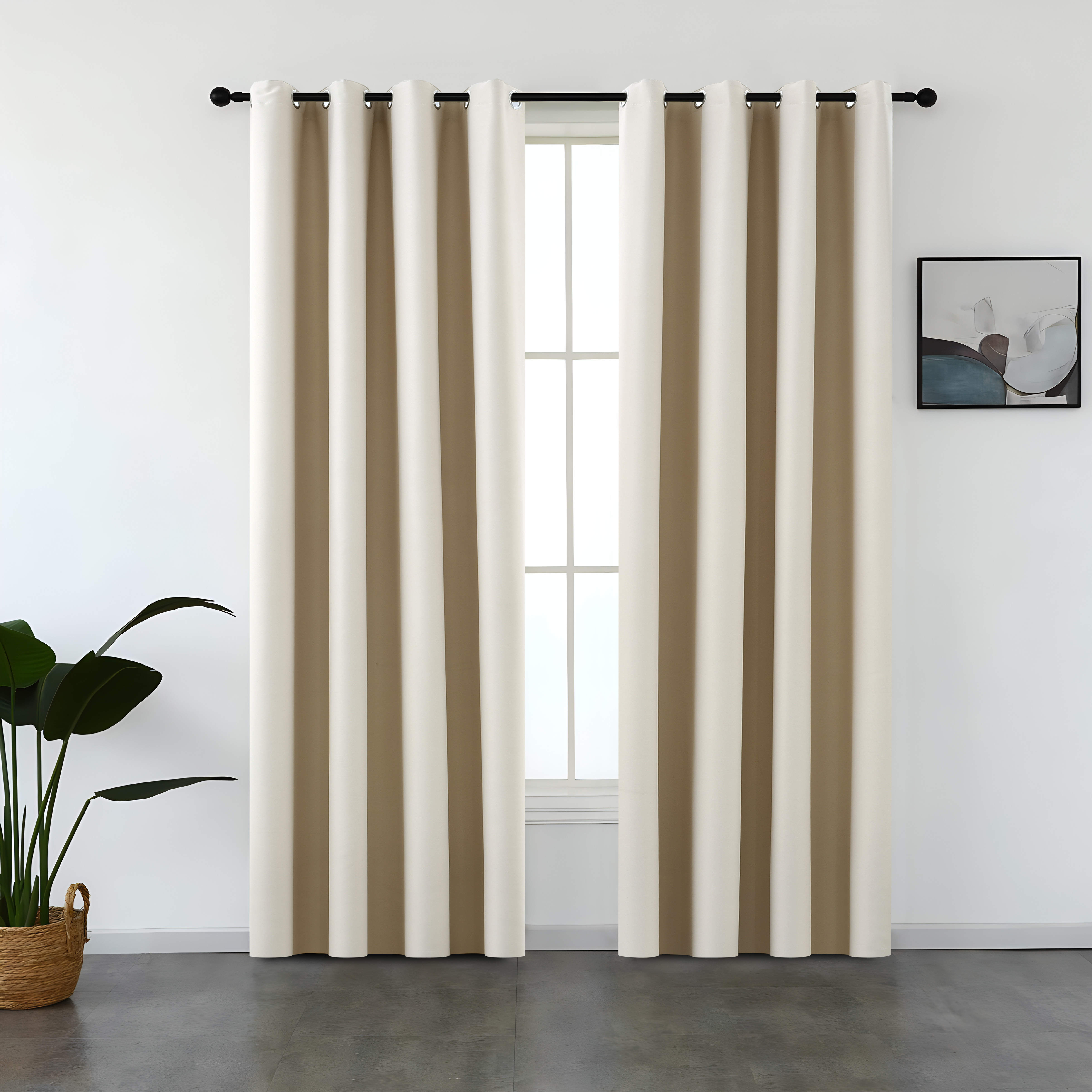 GEON™ Kant en klaar gordijnen - Verduisterend - 140x270cm Zwart & Beige 2Stuks